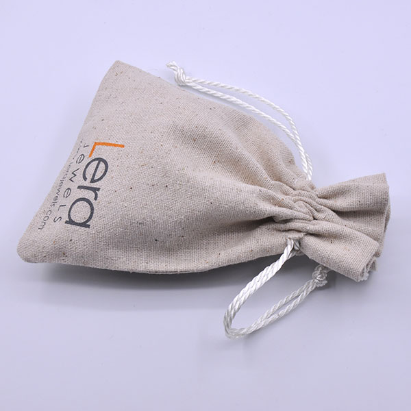 Eco Friendly Jewellery Pouch Raw Cotton Drawstring Bag with Printed Logo