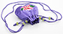 Round Satin Neck Drawstring Bags with Multicolored Embroidery, Purple