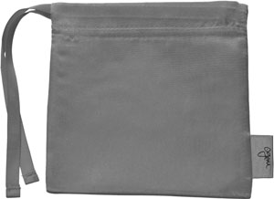 Bolsa de satén con etiqueta personalizada y cinta de grosgrain