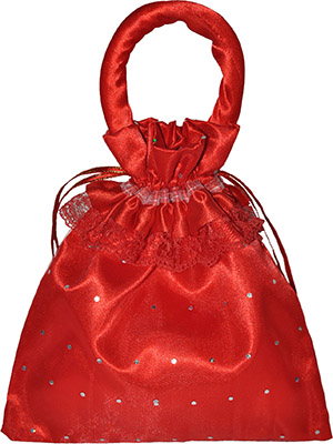 Personalised Satin Knot Handle Bag with Lace and Sequins
