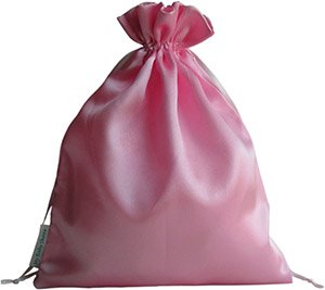 Sac en satin pour mèches de cheveux et perruques avec étiquette imprimée, rose