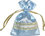 Striped Satin Gift Bags with Drawstring, Light Blue