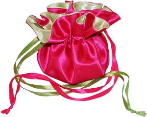 Fuchsia satin wrapper with olive lining