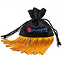 Satin Jewelry Gift Pouch with Golden Fringe and Custom Logo