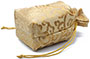 Saco de brocado forrado a cetim com etiqueta personalizada e base retangular
