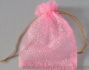 Sacchetti di organza decorativi innevati per bomboniere rosa