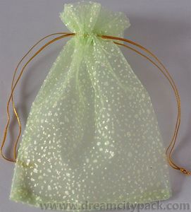 Sacchetti di organza decorativi innevati per bomboniere oliva