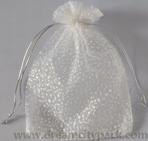 Pochettes décoratives en organza pour les faveurs de mariage enneigées Ivoire