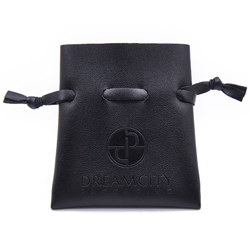 Super Soft Leather Drawstring Pouch with Debossed Logo