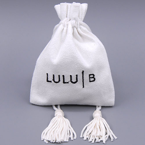 Suede Drawstring Bags with Embroidery and Tassels