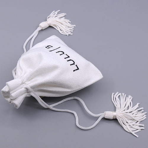 Suede Drawstring Bags with Embroidery and Tassels