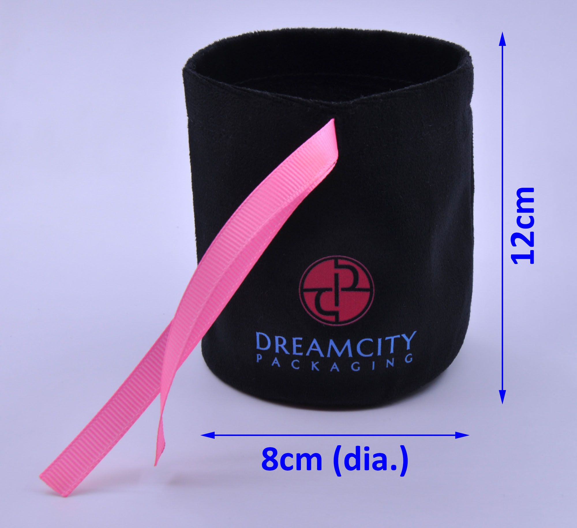 Super Soft Silk Velvet Pouch for Perfume Bottle with Round Bottom, Size Diagram.