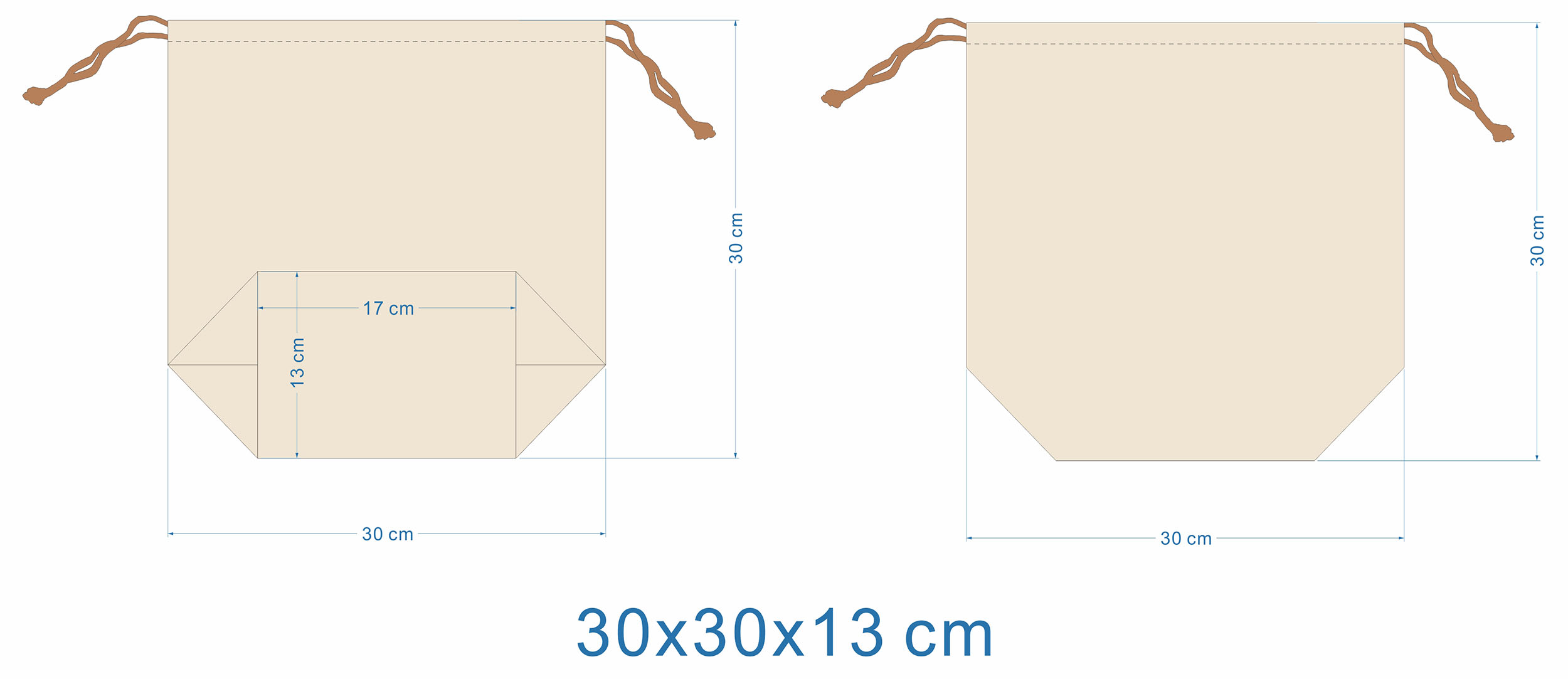 Technical drawing for large linen dust bag with bottom gusset