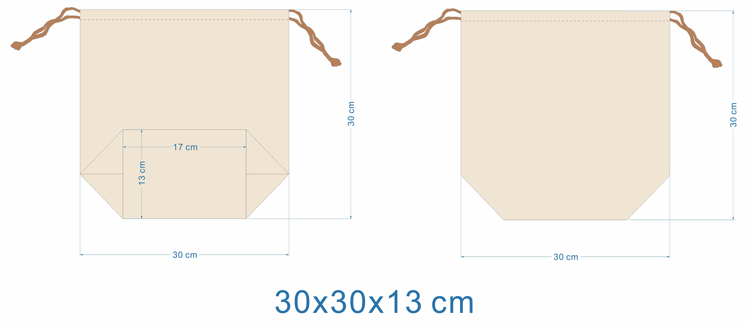 Dibujo técnico para la bolsa para el polvo de lino grande con refuerzo en la parte inferior