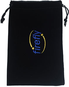 Velvet drawstring bag with custom embroidered logo.