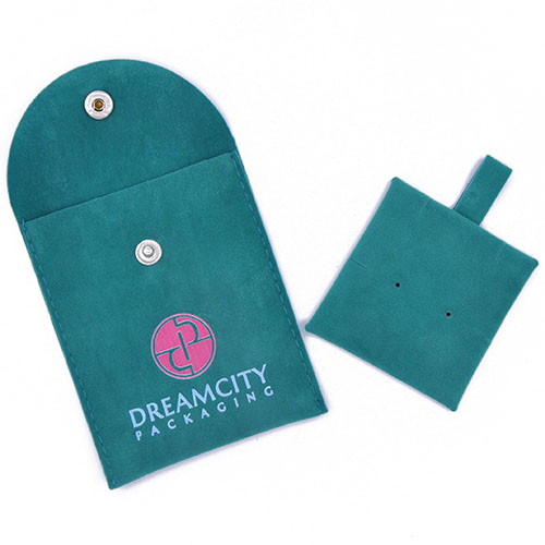 Velvet Jewelry Pouches with Snap Button and Custom Printed Logo, with Insert Pad.