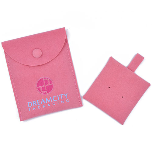 Velvet Jewelry Pouches with Snap Button and Custom Printed Logo, with Insert Pad.