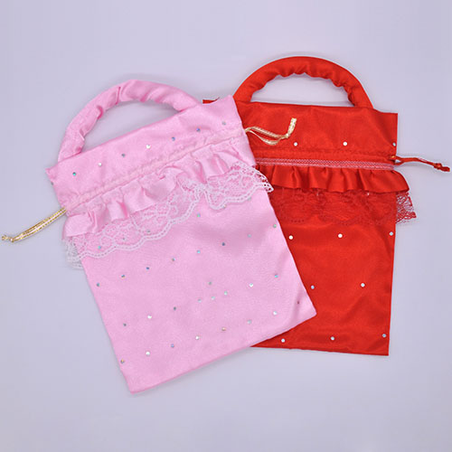 Wedding Favor Gift Bags with Satin Knot Handle and Lace