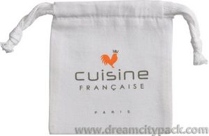 Custom Printed Off-white Muslin Drawstring Bag for Cooking