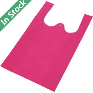 Wholesale Non Woven T-shirt Vest Bags Eco-friendly Reusable Grocery Bags in Stock, Fuchsia