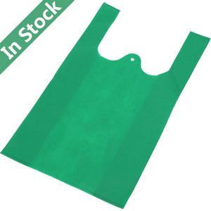 Wholesale Non Woven T-shirt Vest Bags Eco-friendly Reusable Grocery Bags in Stock, Green