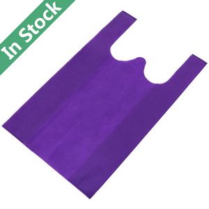 Wholesale Non Woven T-shirt Vest Bags Eco-friendly Reusable Grocery Bags in Stock, Purple