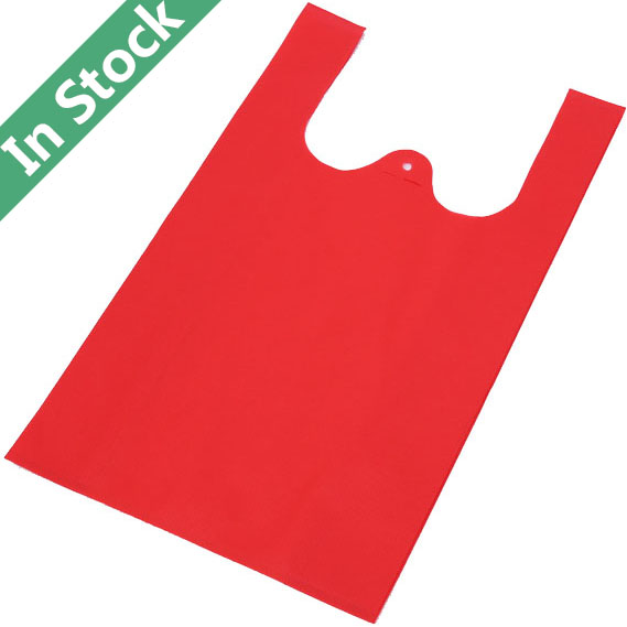 Wholesale Non Woven T-shirt Vest Bags Eco-friendly Reusable Grocery Bags in Stock, Red