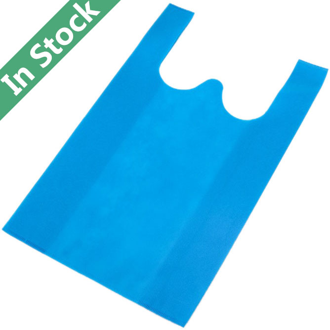 Wholesale Non Woven T-shirt Vest Bags Eco-friendly Reusable Grocery Bags in Stock, Sky Blue