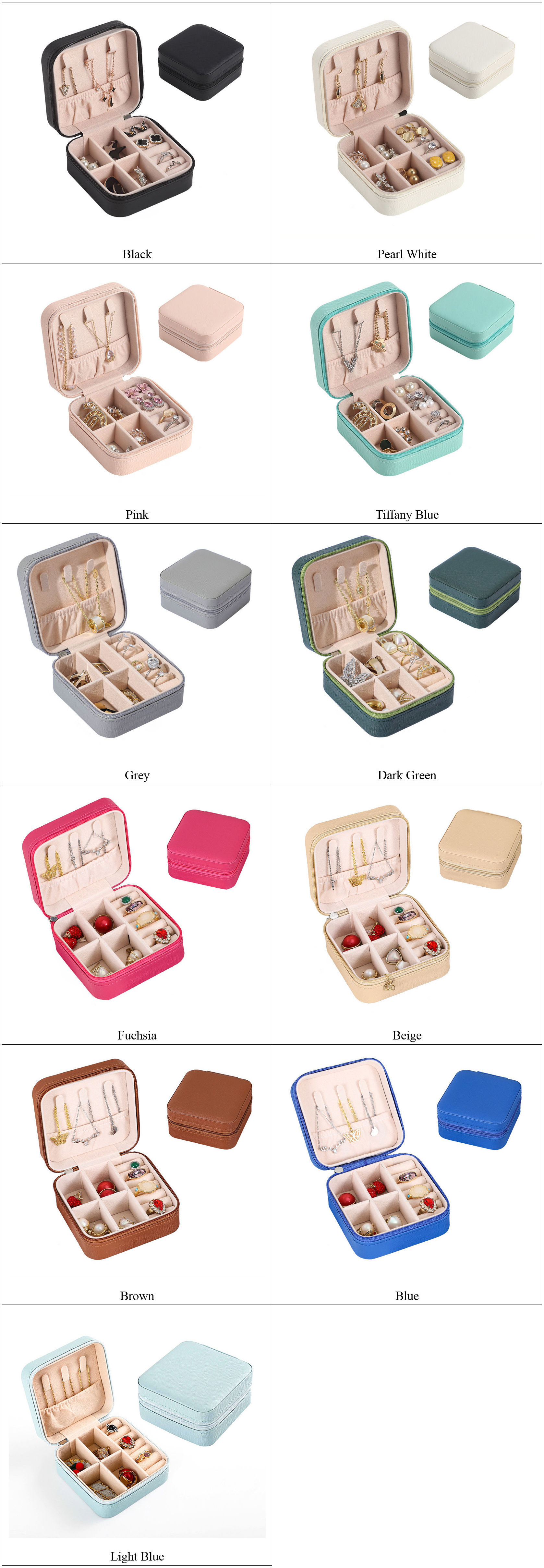 Wholesale Small Jewelry Box with Personalized Logo and Zipper, Stocked Sizes and Colors.