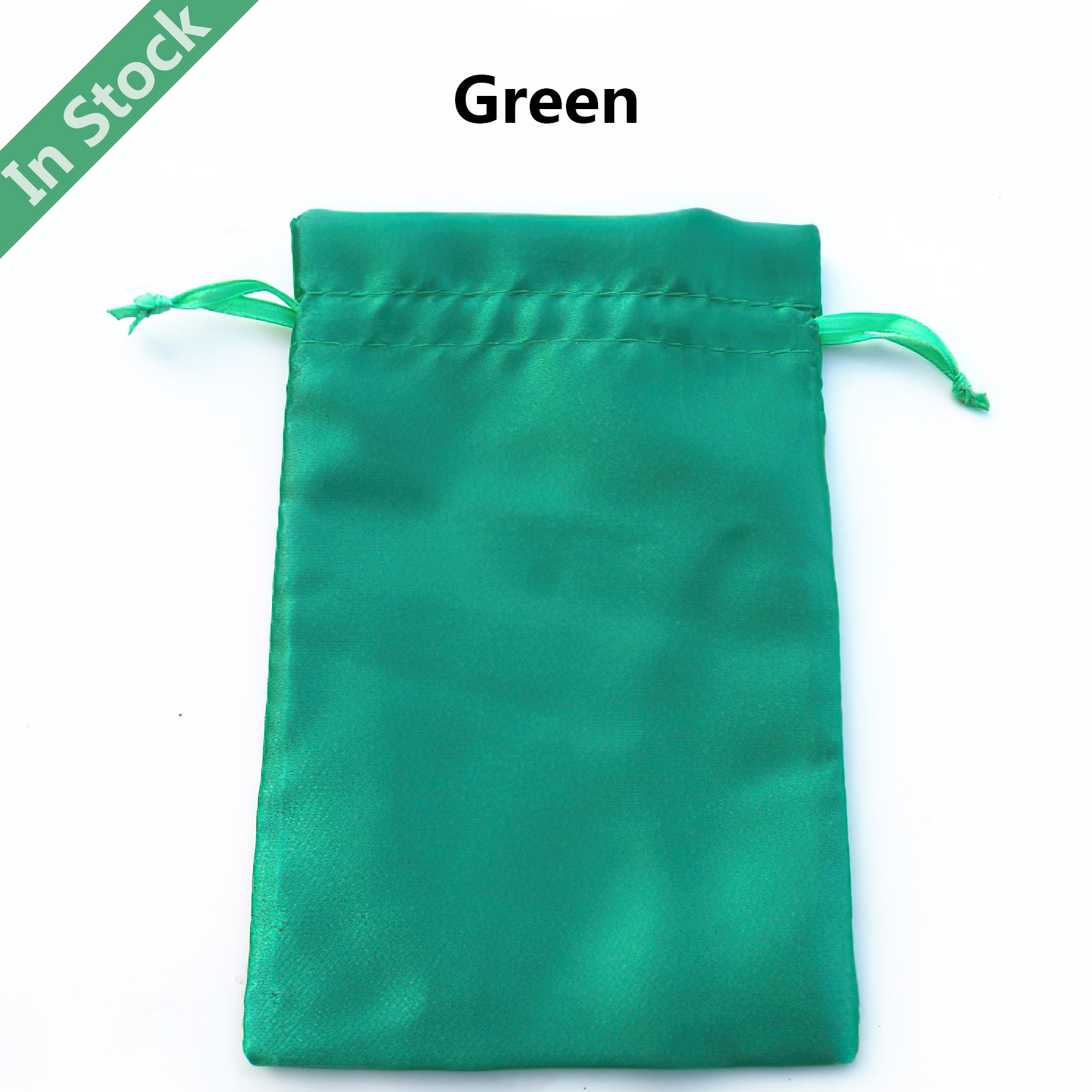 Wholesale Satin Silk Drawstring Bags Pouches in Stock, Green