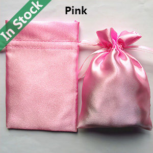 Wholesale Satin Bags Silk Drawstring Pouches in Stock, Pink