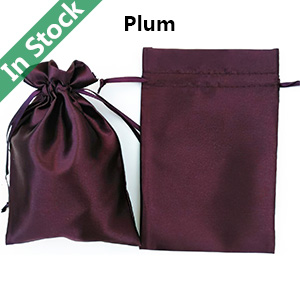 Wholesale Satin Bags Silk Drawstring Pouches in Stock, Plum