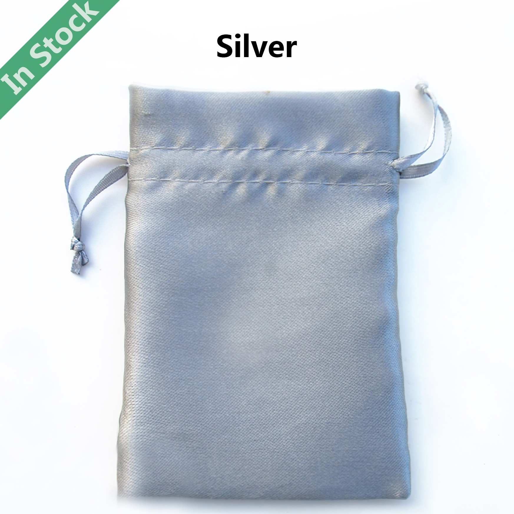 Wholesale Satin Silk Drawstring Bags Pouches in Stock, Silver