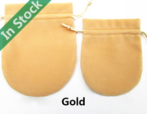 Wholesale Velvet Bags Drawstring Jewelry Pouches with Round Bottom in Stock, Gold