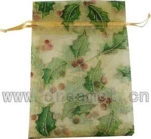 Saquinho de organza de Natal folhas